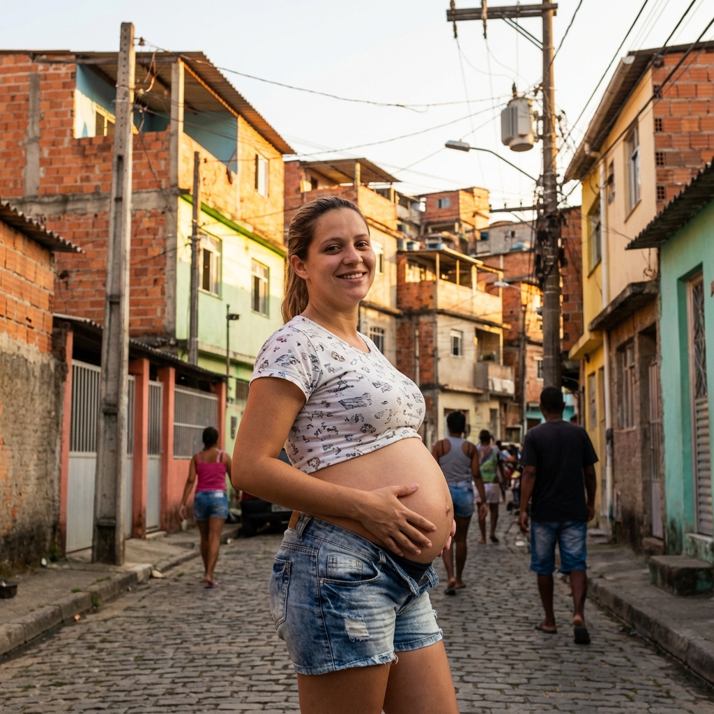 Grávida feliz na favela